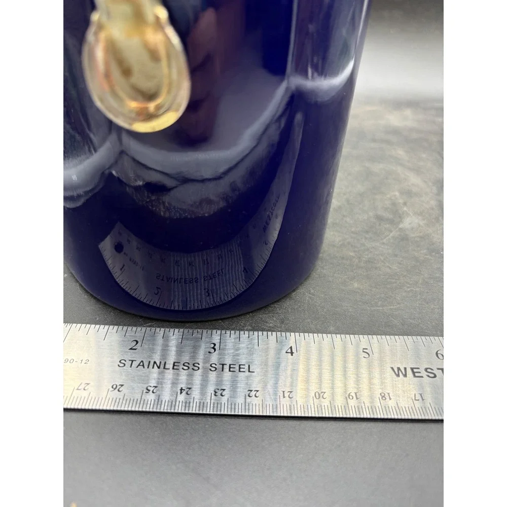 SAC Cobalt Blue Ceramic Canister Set 2 Piece Glossy Gold Tone Clamp Lid Storage
